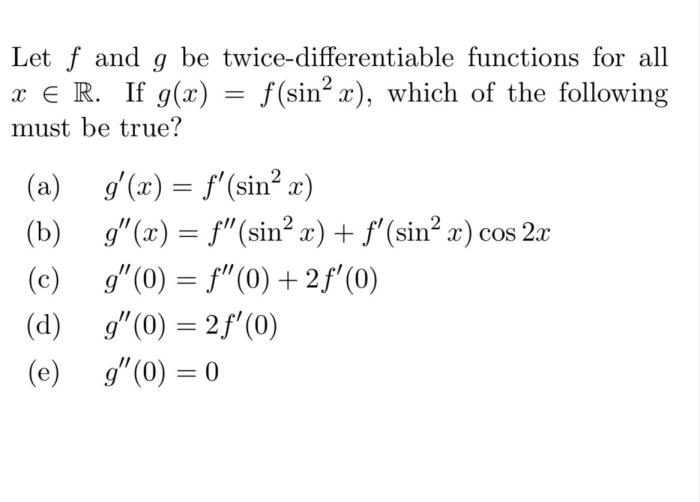 The twice differentiable functions f and g