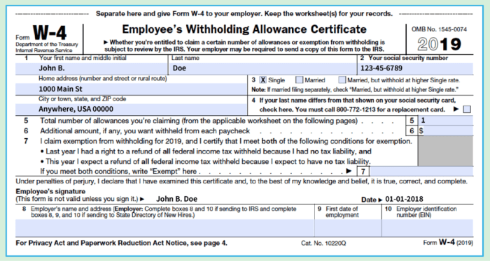 Fine print w-4 form answer key