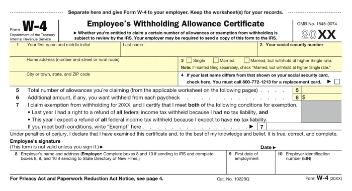 Fine print w-4 form answer key