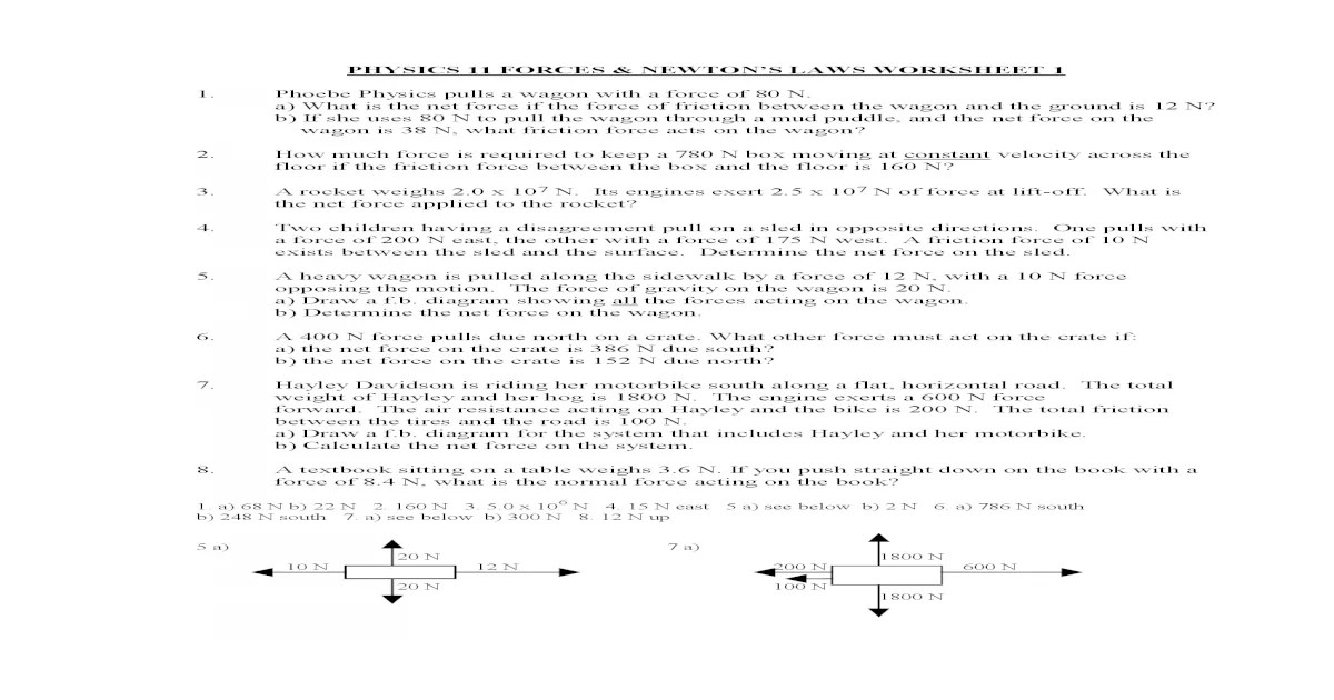 Overview forces and newton's laws worksheet answer key