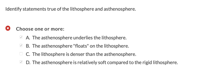 Which of the following statements is true of the lithosphere